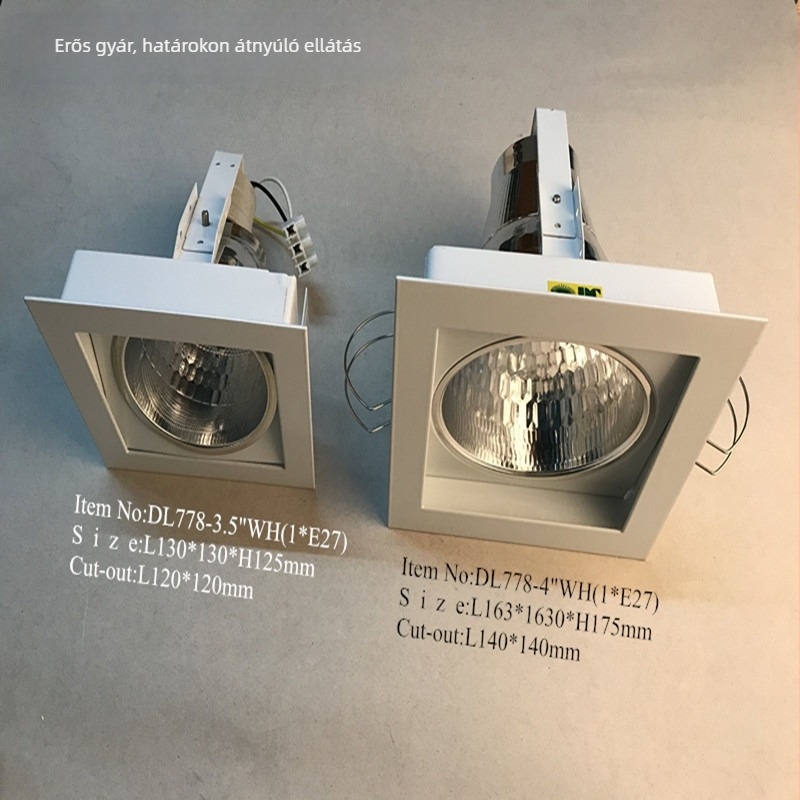 LED egyfejű beépített mennyezeti spotlámpa, állítható négyzet alakú rácsos világítással, E27