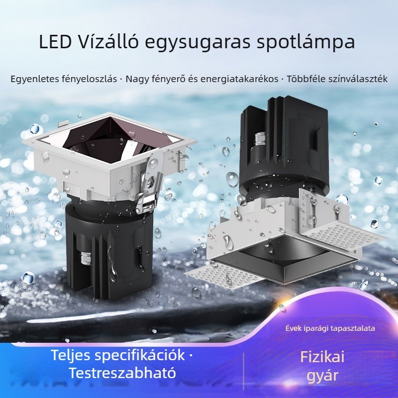 LED anti‑glare négyszögletes beépített spotlámpa, rácsos kivitel, COB mennyezeti downlight, modern minimalista stílus