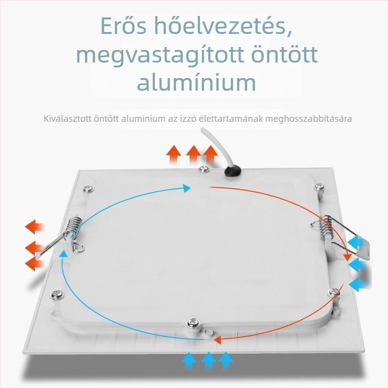 Ultra vékony négyzet alakú LED beépíthető mennyezeti lámpa nappaliba, 12W, kivágás 9–12 cm, alumínium ház, 6000K