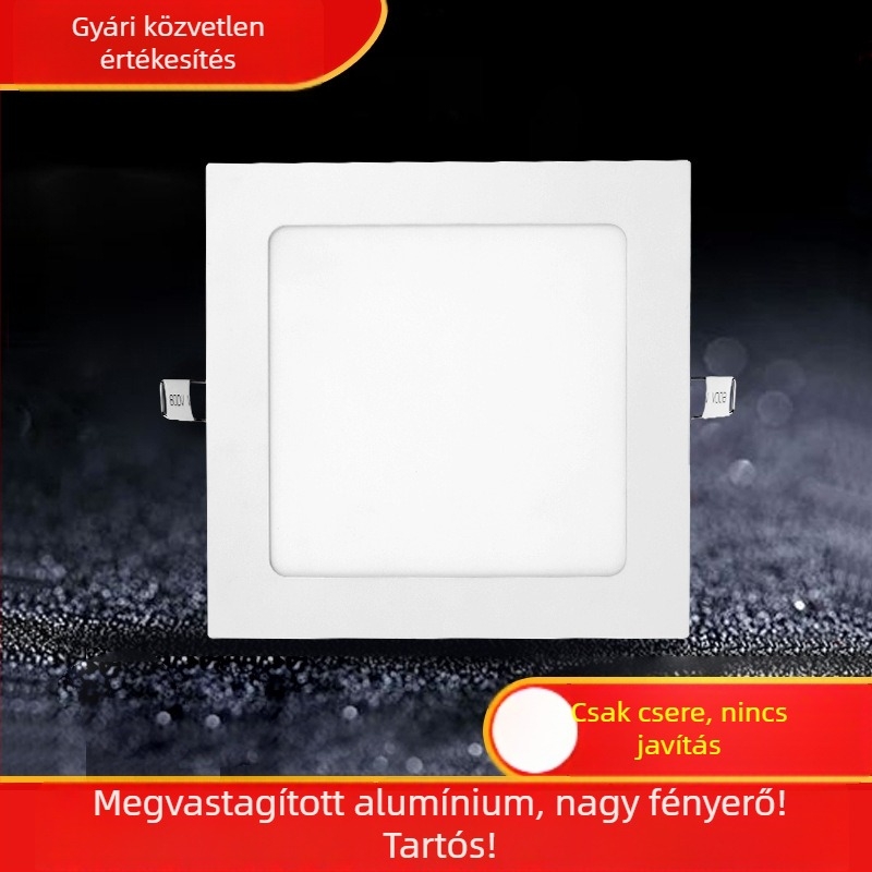 Ultra vékony négyzet alakú LED beépíthető mennyezeti lámpa nappaliba, 12W, kivágás 9–12 cm, alumínium ház, 6000K