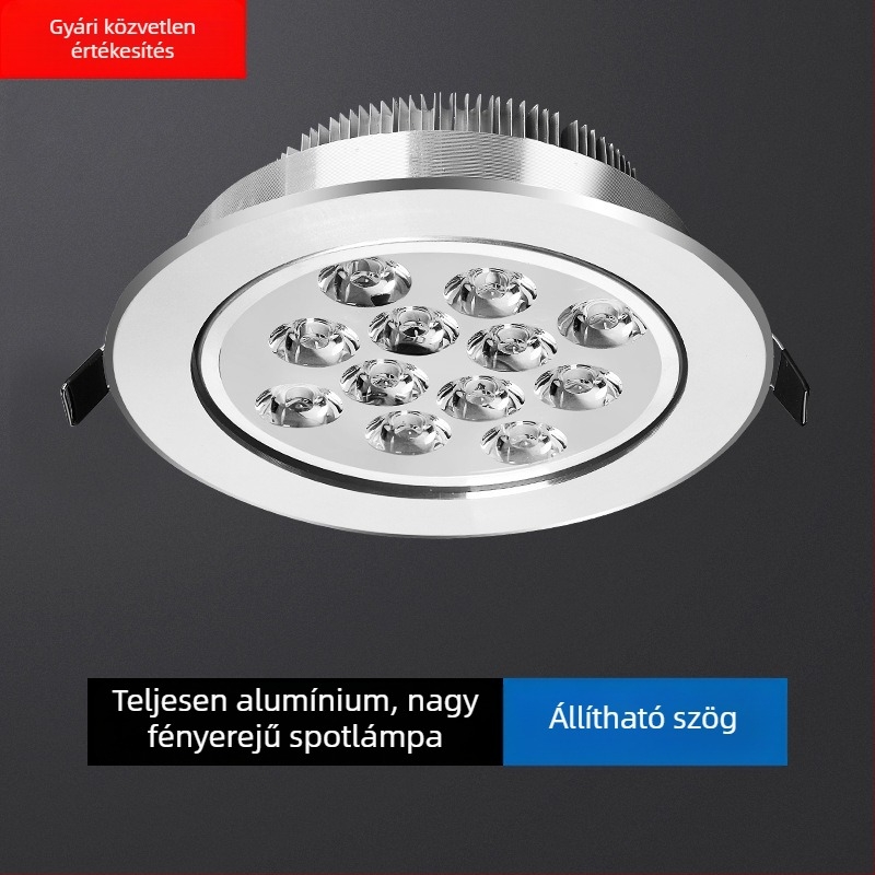 LED beépített mennyezeti spotlámpa, alumínium ház, CRI ≥90, 3000K/6000K, teljesítmény 5/7/12/15/18W
