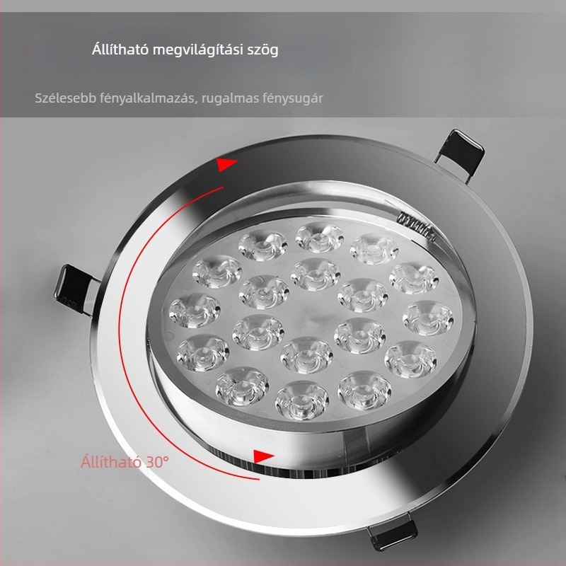 LED beépített mennyezeti spotlámpa, alumínium ház, CRI ≥90, 3000K/6000K, teljesítmény 5/7/12/15/18W