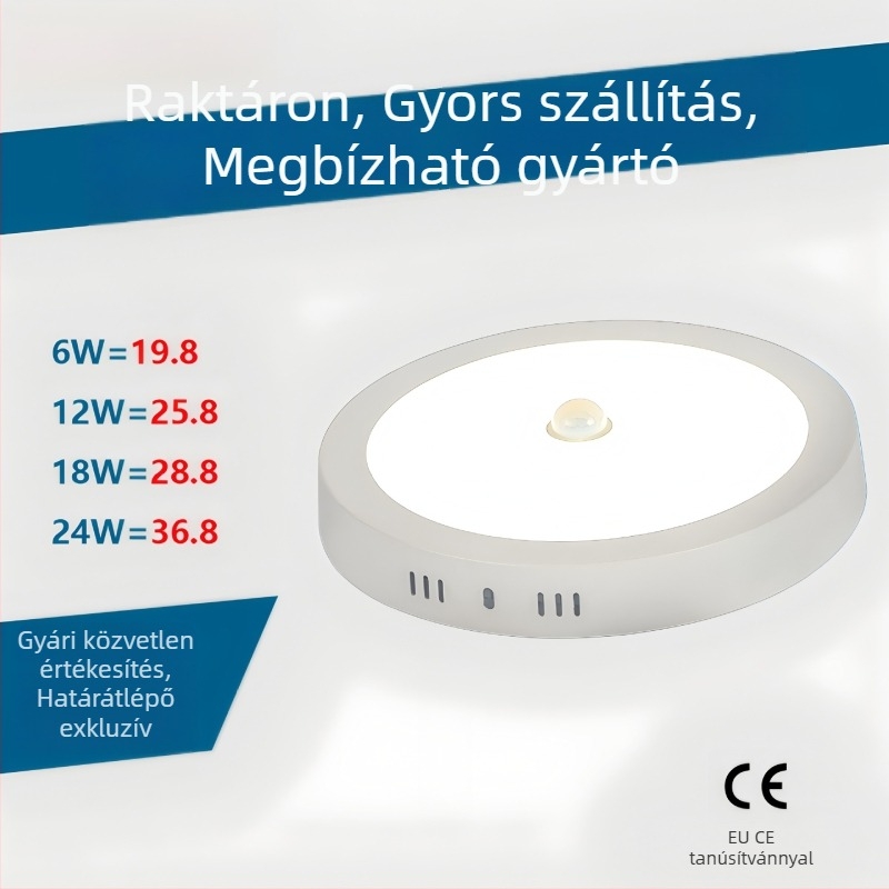 LED panel mozgásérzékelővel folyosókhoz, infravörös érzékelő, felületre szerelt mennyezeti downlight, intelligens spotlámpa