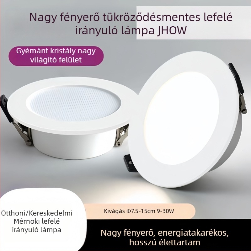 LED beépített downlight – Jiehao Ideal sorozat, ultra vékony, anti-dazzle, gyémánt kristály tükrös felülettel, rendkívül fényes mennyezeti lámpa