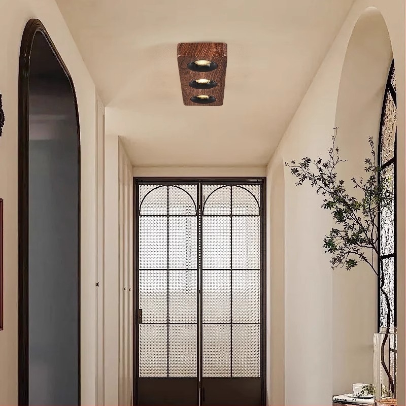 Diófából készült felületre szerelt downlight, négyfejes LED anti glare spot lámpa a nappaliba és a hálószobába
