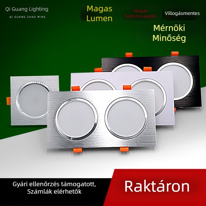 LED kétfejű beépített négyszögletes mennyezeti downlight, 10x20 cm