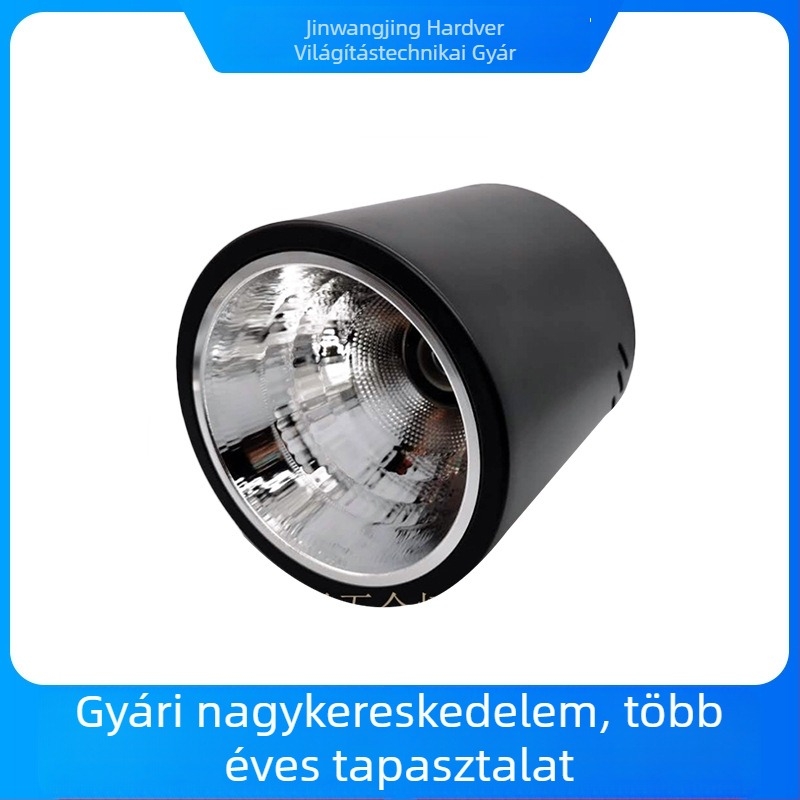 Hagyományos felületre szerelt LED downlight E27 es foglalattal — méretek 3,5in, 4in, 5in, 6in, 8in; fúrás nélkül; függőkábel