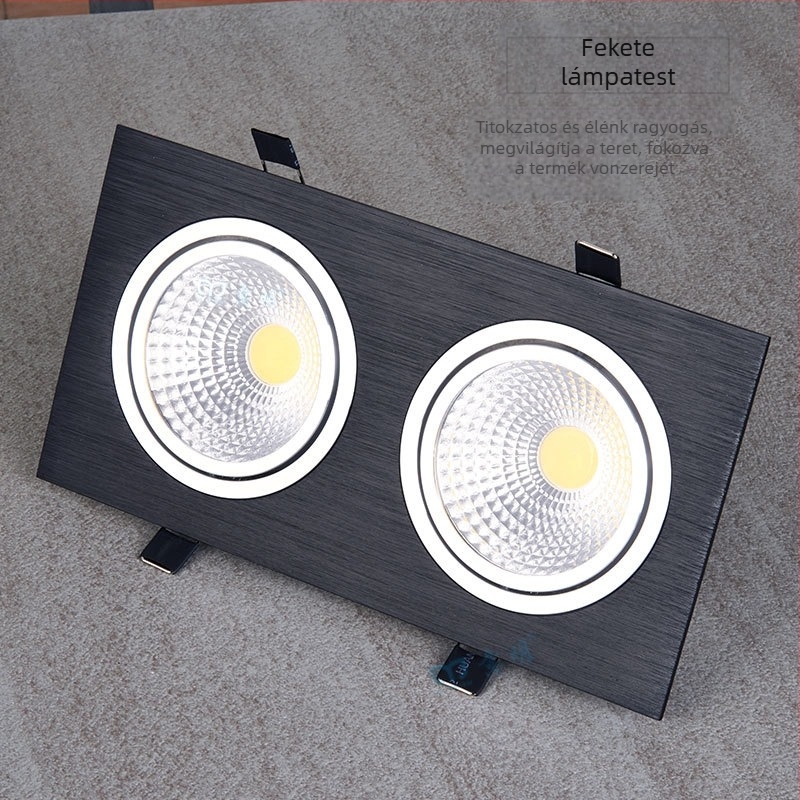 COB LED beépített világítótest rácsos kivitelben, 6W, kétfejű spotfénnyel, fekete, nappalira és folyosóra