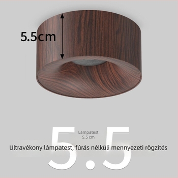 Felszíni LED spotlámpák diófa felületű kivitelben előszobába és folyosóra, ultra vékony downlight a nappaliba, központi fény nélkül