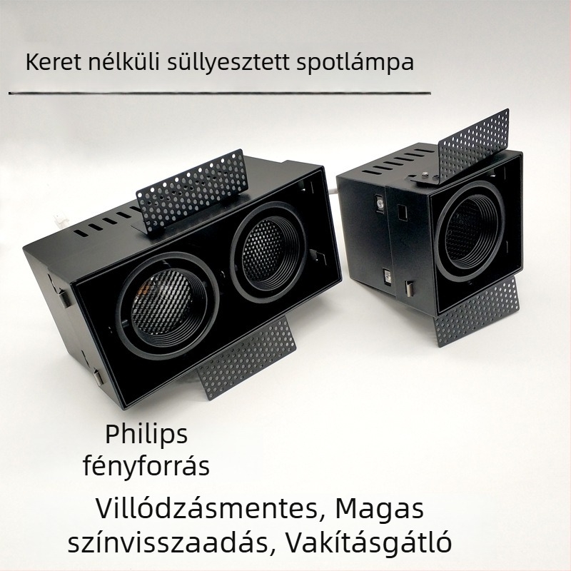 Gyári testre szabott kettős fejű COB LED beépített spotlámpa, anti‑reflex méhsejt hálóval, keret nélküli kivitel