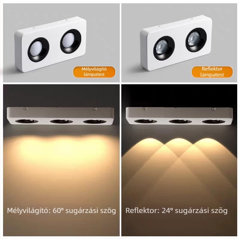 LED felületre szerelt ultra vékony négyszögletes downlight kettős/háromfejű/négyfejű kivitel a nappaliba