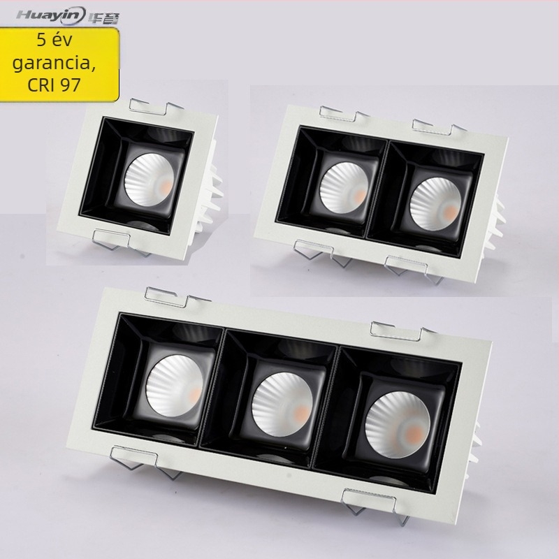 Anti‑reflex LED beépített mennyezeti lámpa kettős fejjel, 10W/20W/30W, négyzet alakú rács dizájn a nappaliba