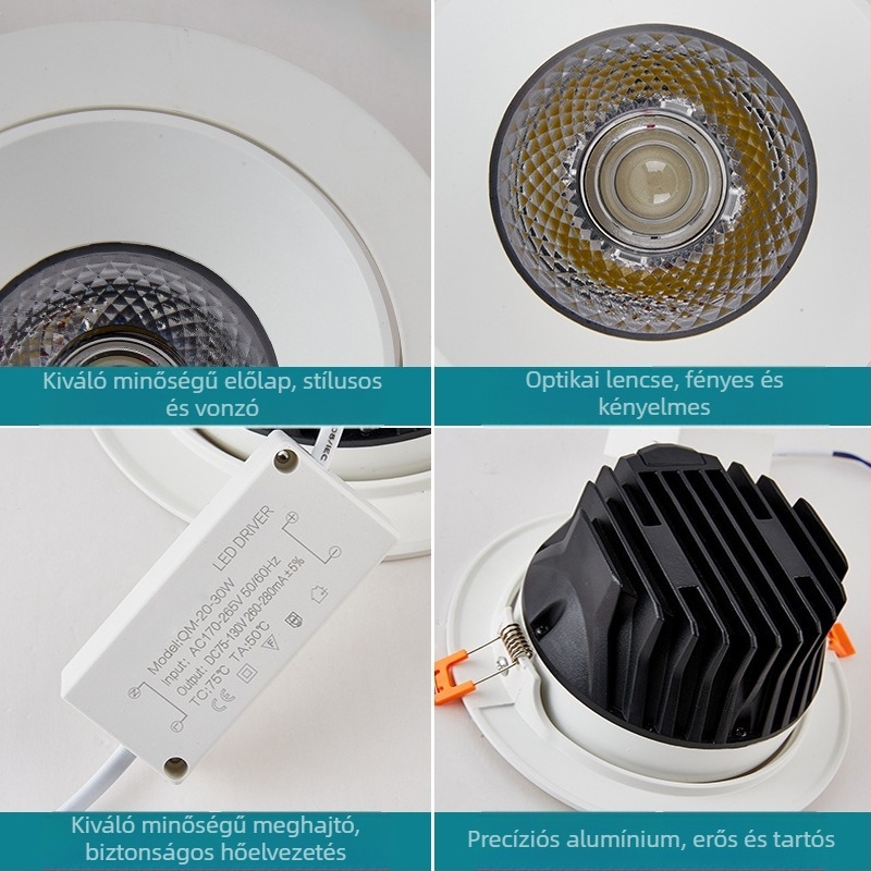 Beépített LED spotlámpa, antireflex COB LED, alumínium ház, 220V, otthoni és ruházati üzletek számára