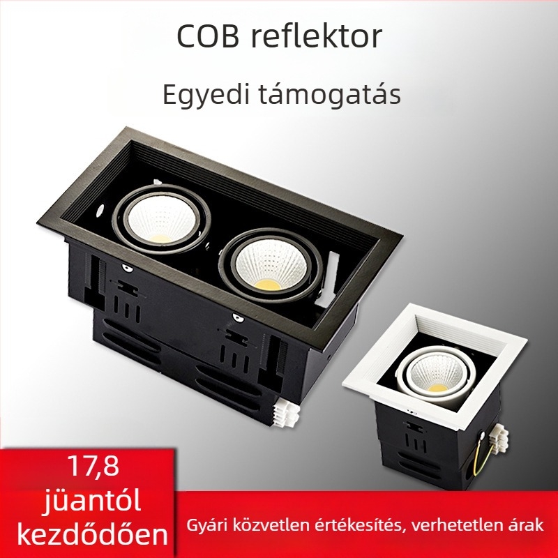 LED spotlámpa kettős vagy háromfejű, lefelé irányított fény, beépített, fekete négyzet alakú rács