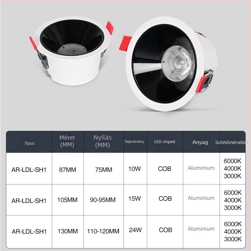 Szállodai LED COB beépített downlight – mély kosár, anti-glare a háttérfalnál, falmosó világítás