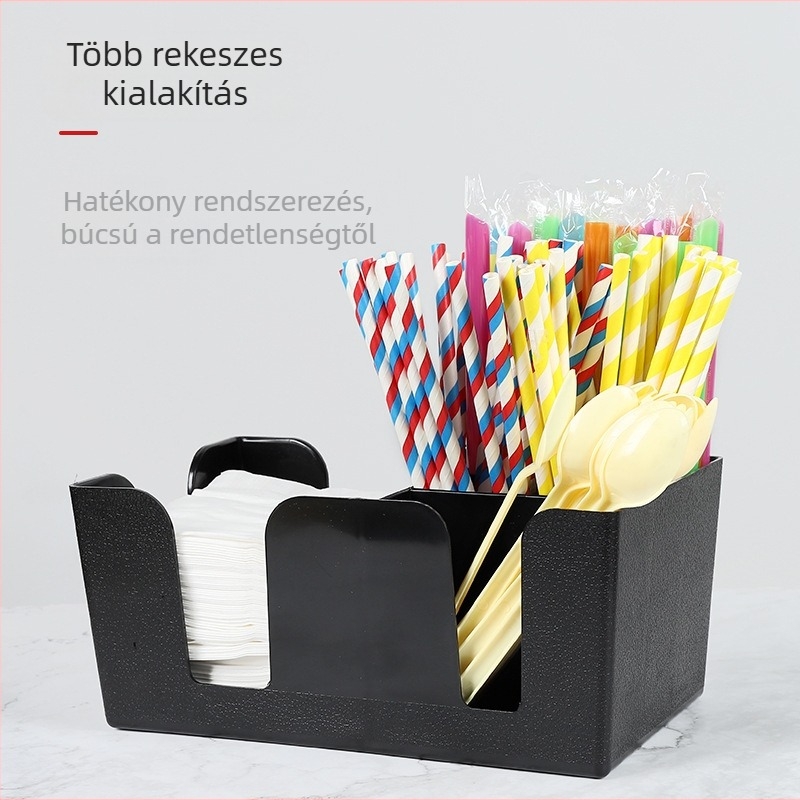 Multifunkcionális papírzsebkendő-doboz és szívószál tartó tej-teás bolt számára – bár, kávézó, étterem tároló rendező