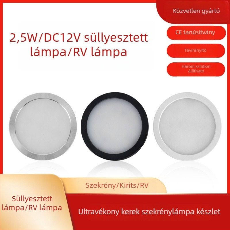 LED szekrény- és ruhásszekrény világítás, 12V lefelé fénysugárzó fény (downlight), alumínium ház, 5W, meleg fehér 3000K, modern minimalista stílus