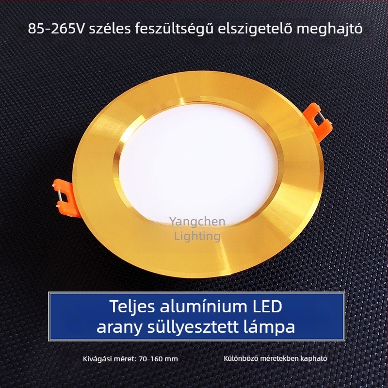 Arany színű beépített LED downlight háromszínű fényerő-szabályozással, szállodai folyosók és templomi rekesz számára, arany keretes mennyezeti világítás