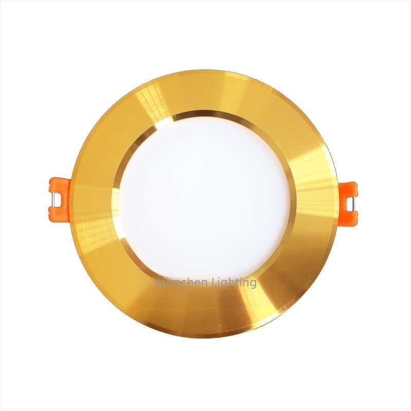 Arany színű beépített LED downlight háromszínű fényerő-szabályozással, szállodai folyosók és templomi rekesz számára, arany keretes mennyezeti világítás
