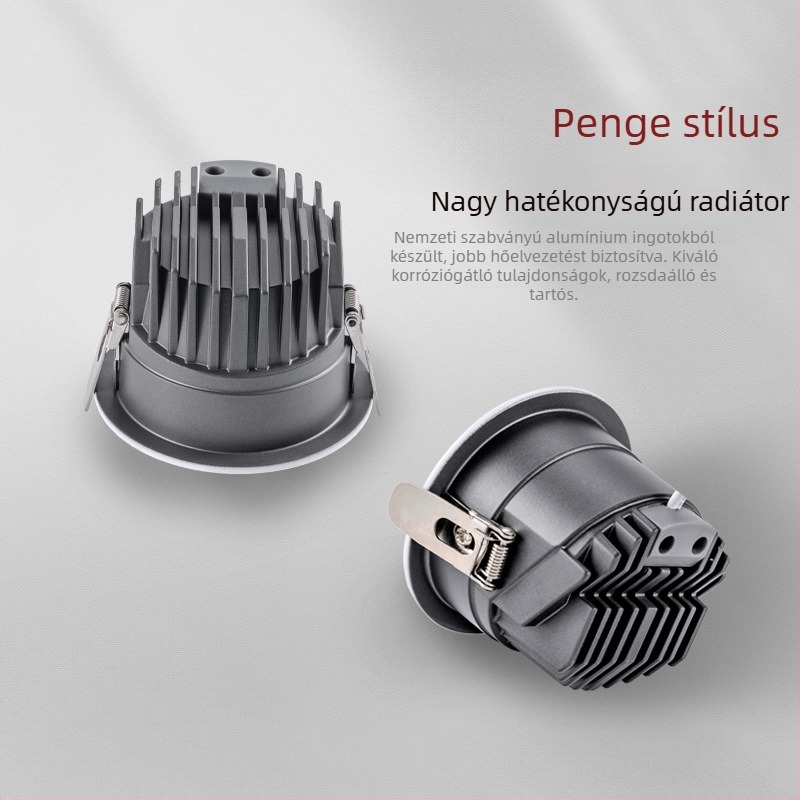 LED mély anti‑glare downlight, nyílás 75-95 mm, teljes spektrum, magas hatékonyságú, 11-15W, alumínium ház, 4500K, CRI ≥90
