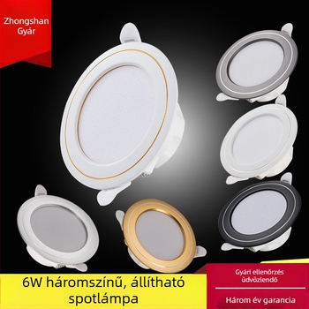 Beépíthető LED mennyezeti spotlámpa, 2,5 hüvelyk, 6W, 75 cm nyílás, fekete–arany felület, beltéri használatra.