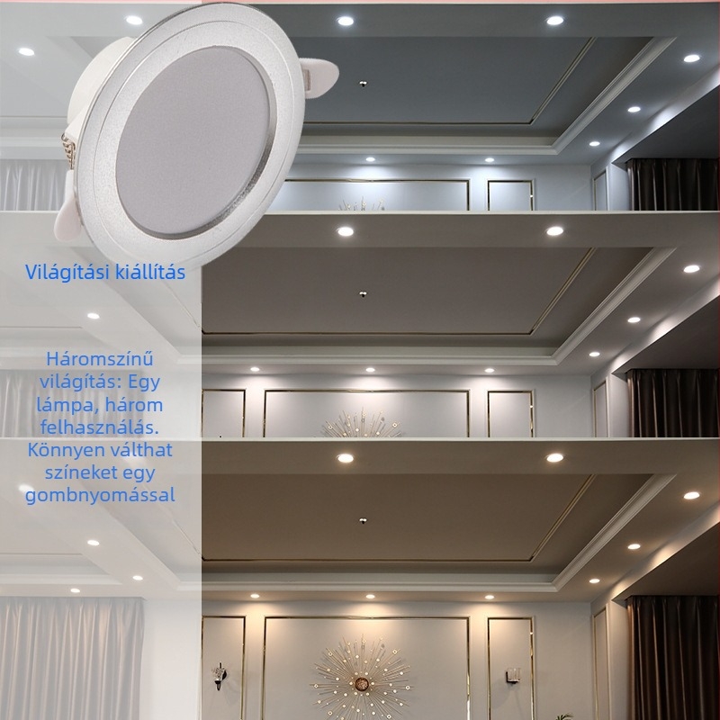 Beépíthető LED mennyezeti spotlámpa, 2,5 hüvelyk, 6W, 75 cm nyílás, fekete–arany felület, beltéri használatra.