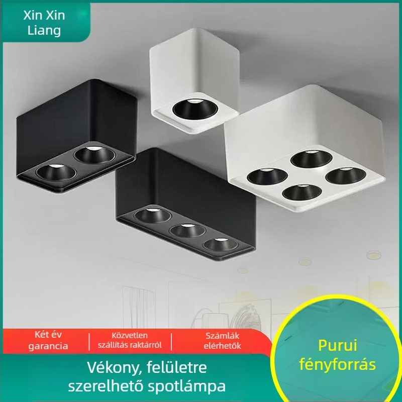 Felszíni szerelésű ultra vékony négyzet alakú COB LED downlight nappalira és hálószobába, fényvisszaverődés elleni, 3- vagy 4-lámpás konfiguráció