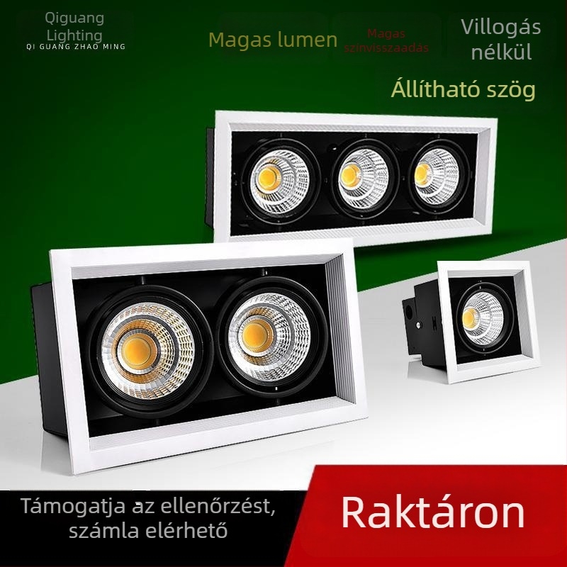 COB LED négyszögletes beépített mennyezeti spot grille-rel – kereskedelmi világítás, egyfejű vagy többfejű verzió