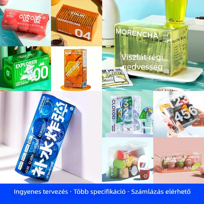 Személyre szabható átlátszó PVC csomagoló doboz nyomtatott dizájnnal, matt PP hajtogatott doboz és PET műanyag doboz
