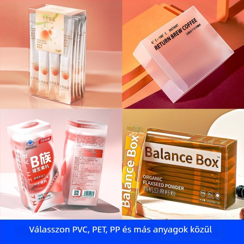 Személyre szabható átlátszó PVC csomagoló doboz nyomtatott dizájnnal, matt PP hajtogatott doboz és PET műanyag doboz