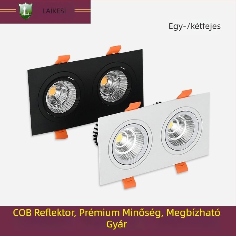 Négyszögletes COB LED mennyezeti lámpa, beépített, 5W, egy- vagy kétfejű, ruházati bolt világítótest