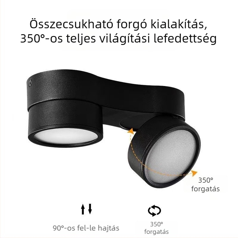 LED felületre szerelt downlight, állítható szögű lefelé irányuló lámpa, dupla fej, nappalira és folyosóra