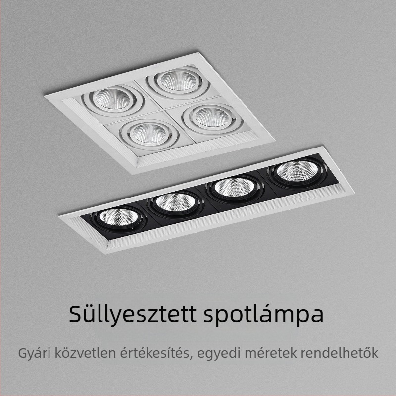 LED négyfejű négyzet alakú beépített mennyezeti spotlámpa, fekete COB lámpa