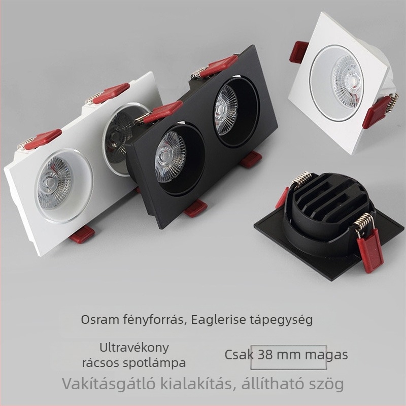 Beépíthető LED mennyezeti lámpa, ultra vékony, egylábas vagy kettős fejű, rácsos kialakítás, 7W/14W, alacsony profilú spot