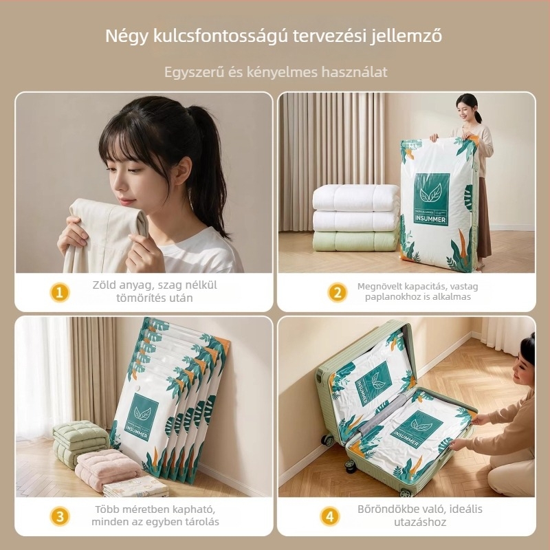 Vákuumos tömítő zacskók paplanok, ruhák, pehelykabátok és dunyhák tárolására – pumpa mellékelve