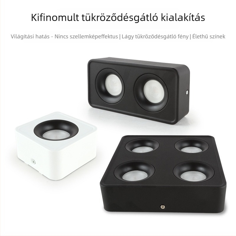LED négyzet alakú felületre szerelt downlight nappalira, alumínium ház, 6-10W, 3000K melegfehér, CRI 90+