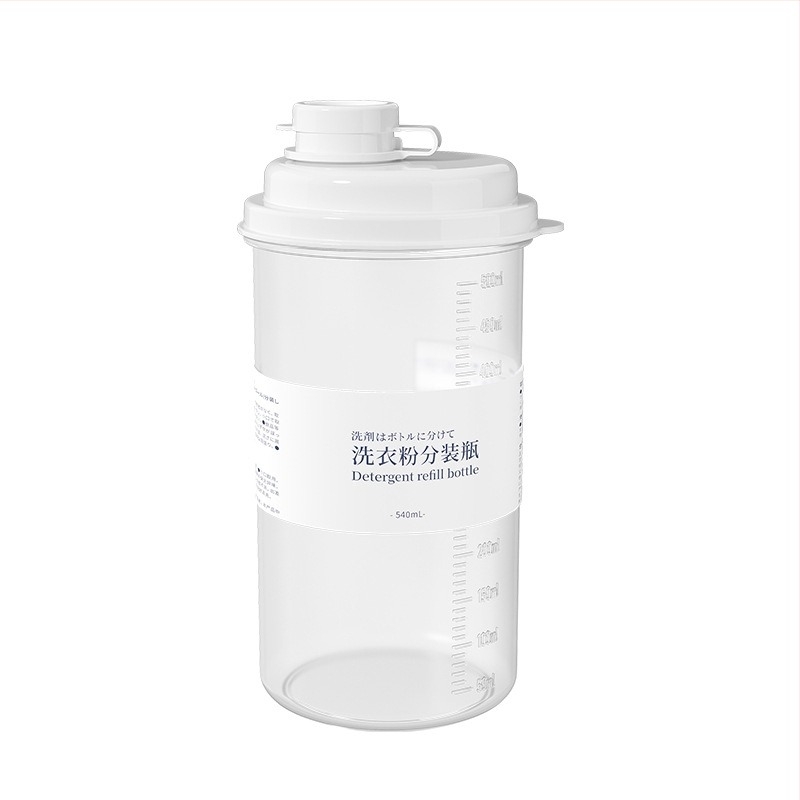 Átlátszó műanyag mosópor-tároló, kompakt utazó méretű fedeles doboz, 500 ml