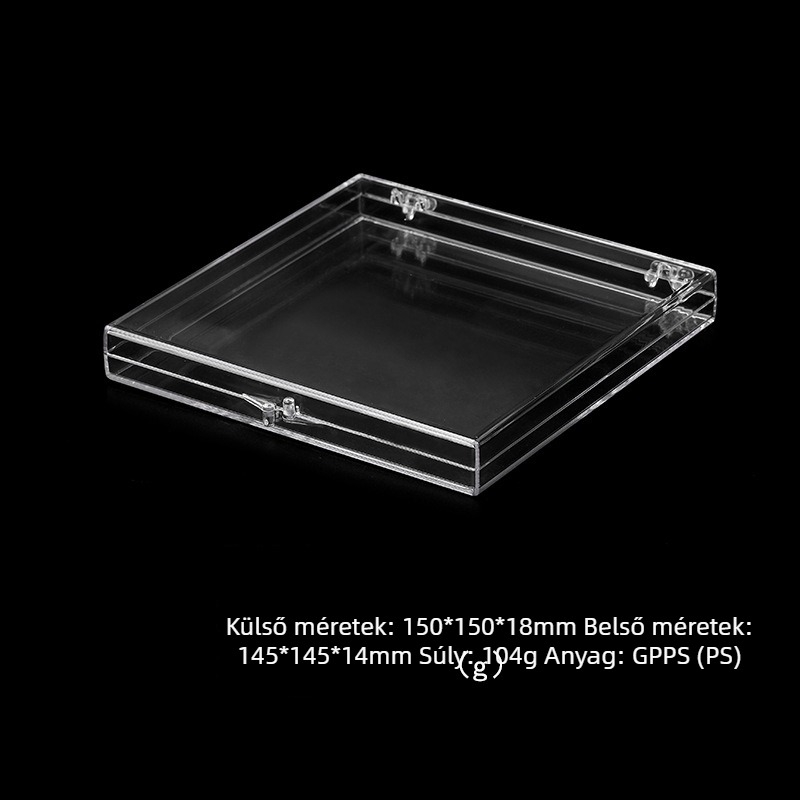 Extra nagy átlátszó fedeles doboz 150×150×18 mm | Csomagolódoboz | Átlátszó műanyag doboz | Kristály doboz | Akril négyszögletes doboz