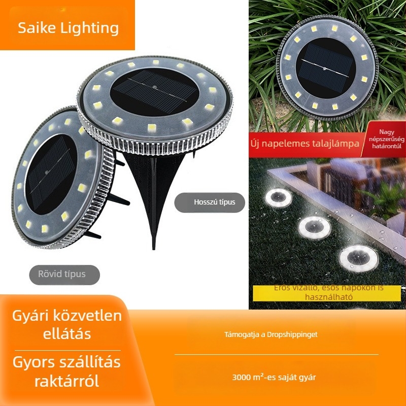 12 LED-es napelemes föld alatti lámpa gyephez, udvarhoz és kerthez, tájkép megvilágítás, IP65