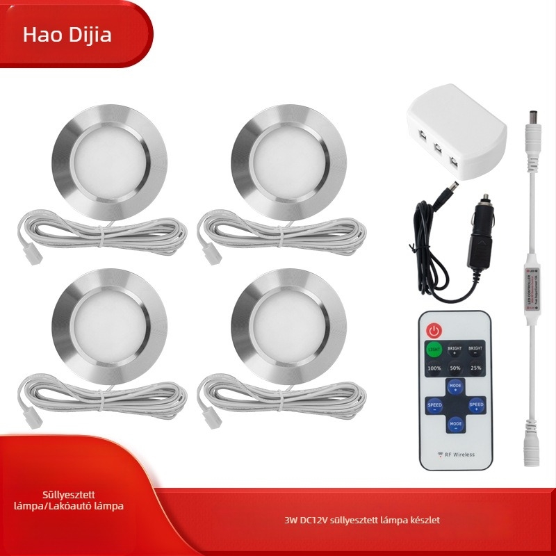 LED szekrényvilágítás, beépített gardrób downlight, 12V/24V, igazolt RV világítás, konyha- és fürdőszoba világítás