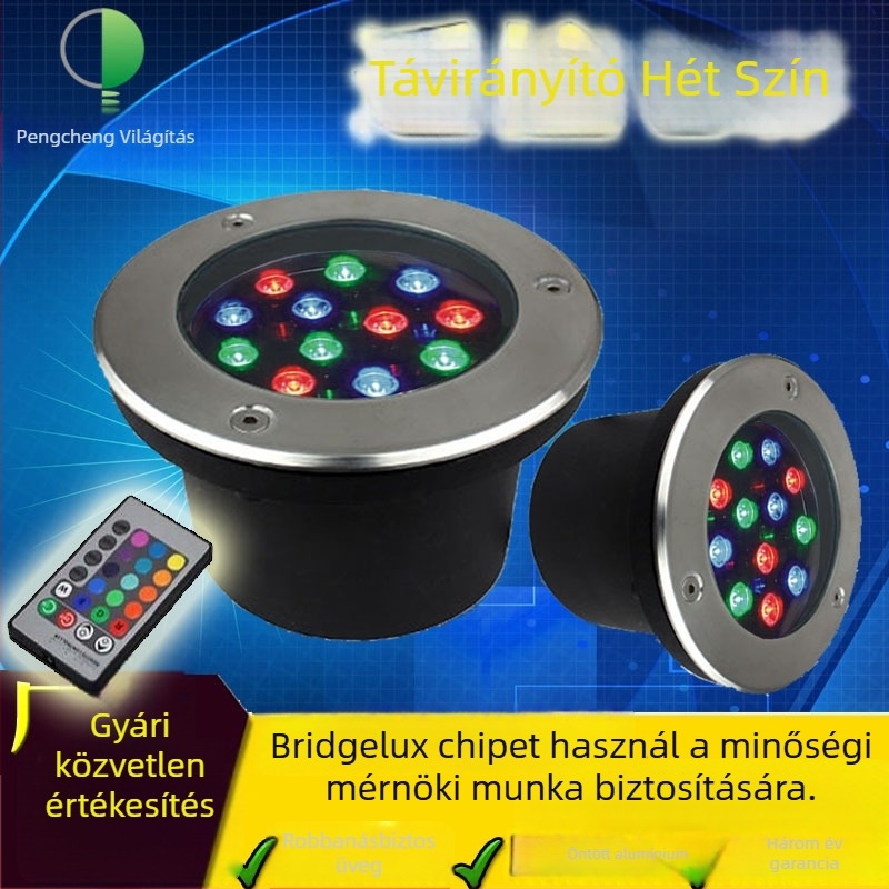 LED földbe süllyeszthető lámpa gyepre (kör és négyszög alakú), távirányítóval, 9W/12W/15W, IP67