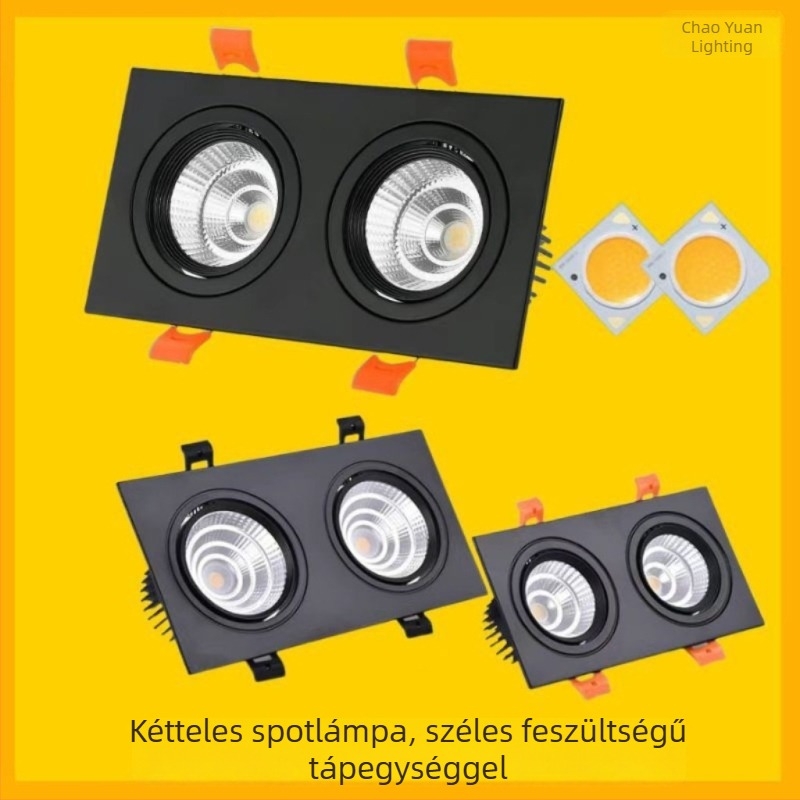 Négyszögletes LED beépített spotlámpa rácsos kivitelben, anti-glare, kettős fejű mennyezeti világítás