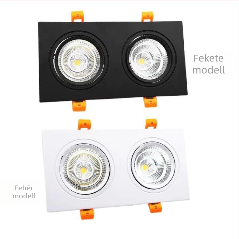 Négyszögletes LED beépített spotlámpa rácsos kivitelben, anti-glare, kettős fejű mennyezeti világítás