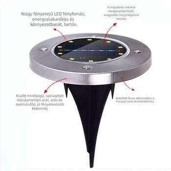 Napelemes föld alatti LED lámpa 8 LED-del, rozsdamentes acélból, kültéri gyepre és udvarra, dekoratív, rendkívül fényes