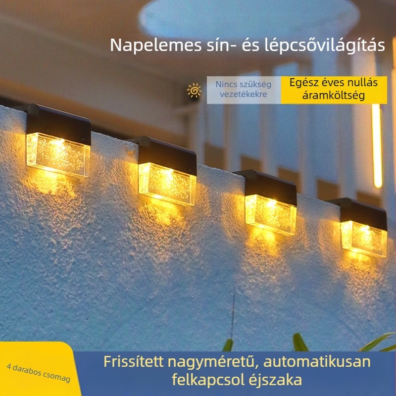 Napelemes lépcsőfény kintre kerthez és udvarhoz — LED falikar korláthoz, hangulatvilágítás, energia-megtakarítás