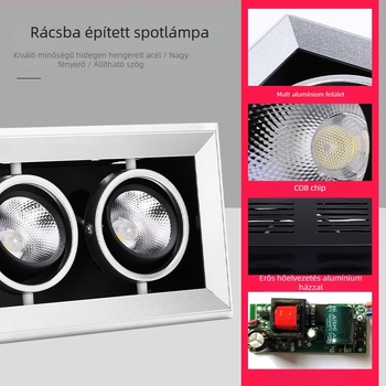 LED többfejű mennyezeti spotlámpa, beépített, fekete COB négyszögletes fényforrás