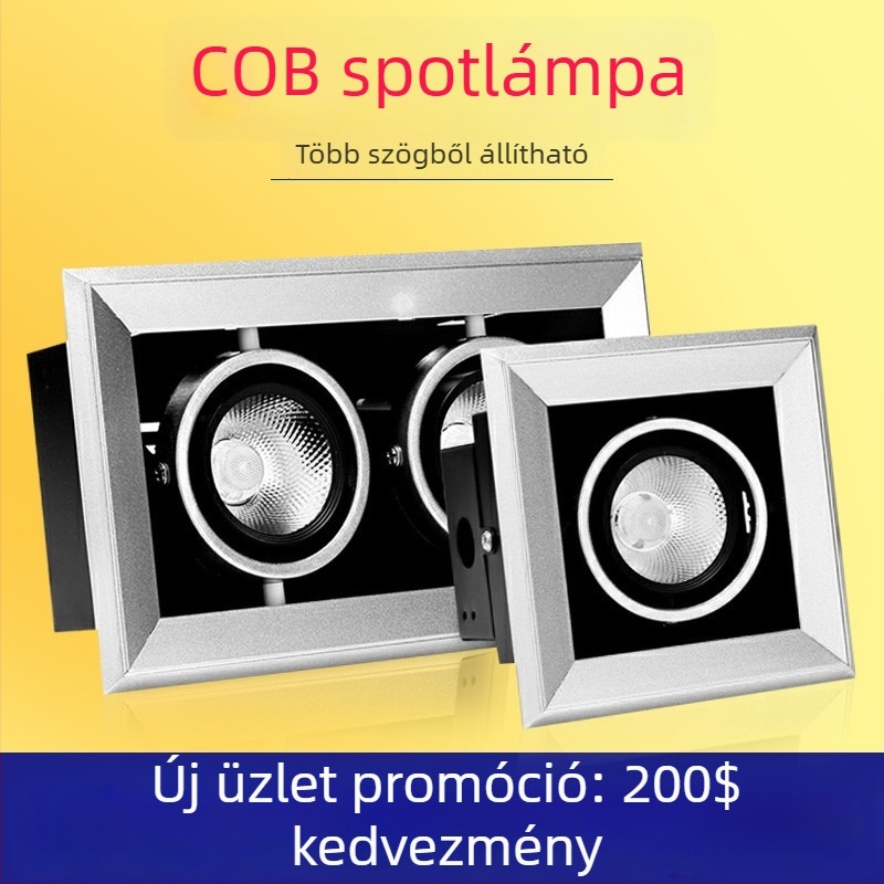 LED többfejű mennyezeti spotlámpa, beépített, fekete COB négyszögletes fényforrás