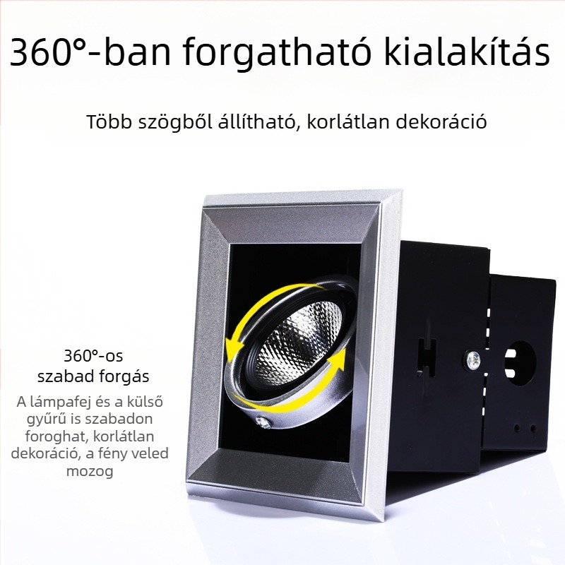 LED többfejű mennyezeti spotlámpa, beépített, fekete COB négyszögletes fényforrás