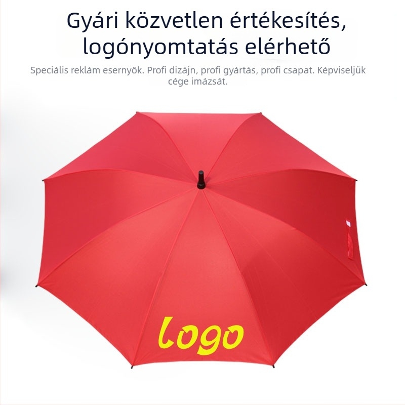Vörös hosszú nyélű esernyő logónyomással – reklám ajándék esernyő