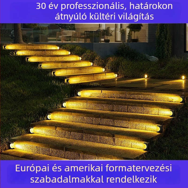 Kültéri napelemes lépcsőfény, dekorat kerthez és udvarhoz, vízálló, lopás elleni védelem.